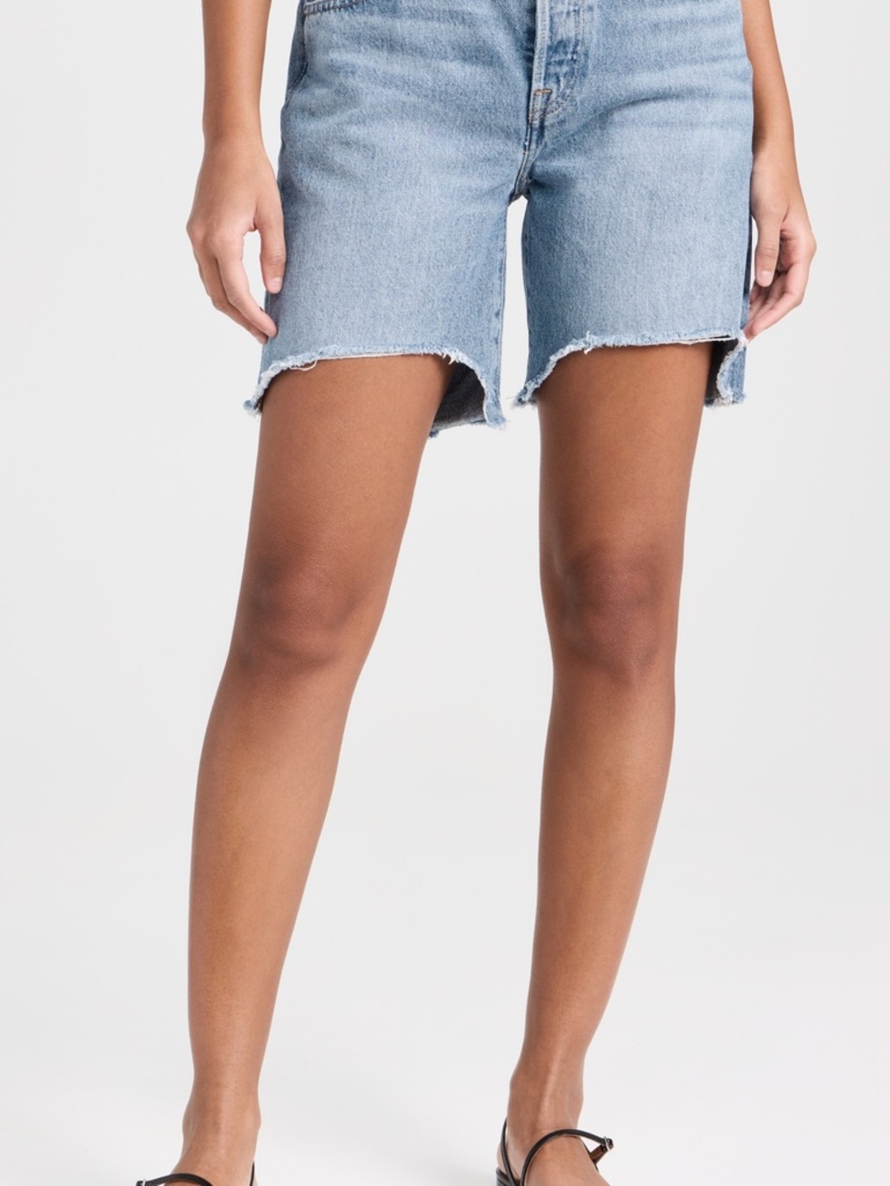 Levi's Light Blue High-Rise Raw Hem Bermuda Shorts